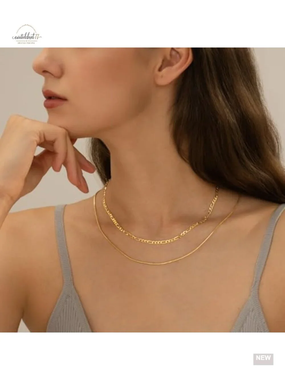 Layered Gold Plated Necklace Set - 2 Stackable Dainty Chains